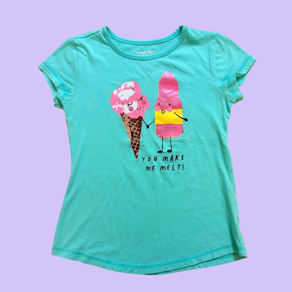 Y2K Arizona Jean Co Teal Graphic Baby Tee You Make Me Melt Ice Cream Scene #17